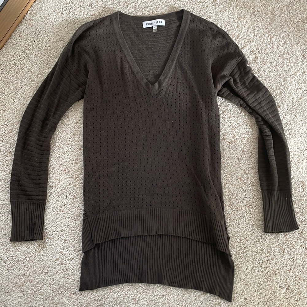 John + Jen Olive High Low Sweater